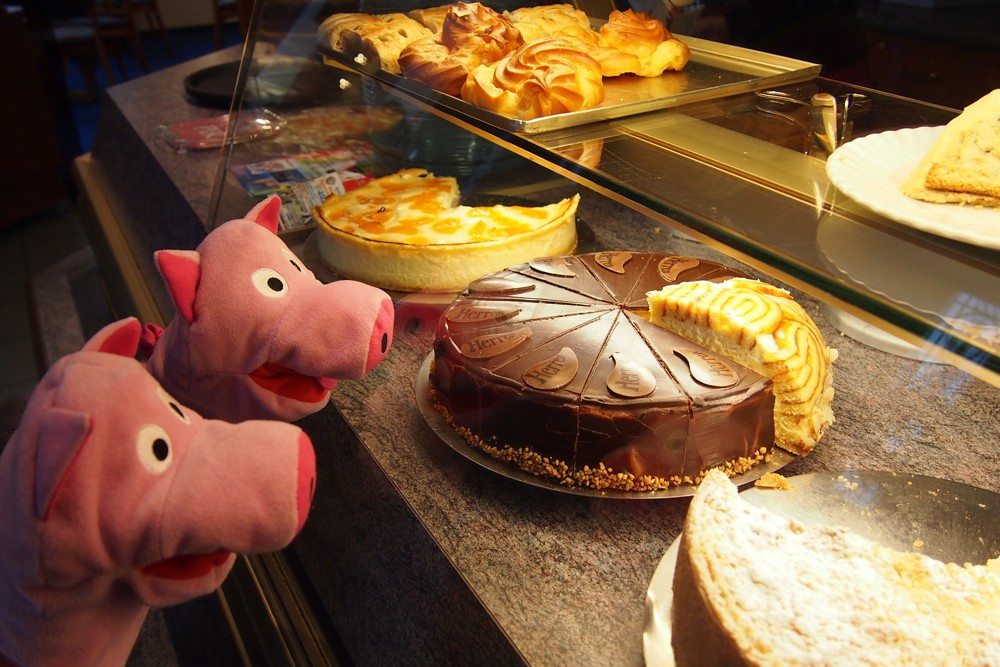 Die Schweine freuen sich über die schöne Auslage...